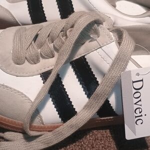 Women's Sneakers - White, Black, and Tan